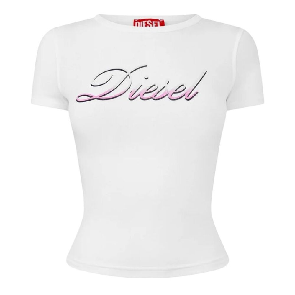 Diesel Womens/Ladies Gradient Logo Cropped Fitted T-Shirt / White